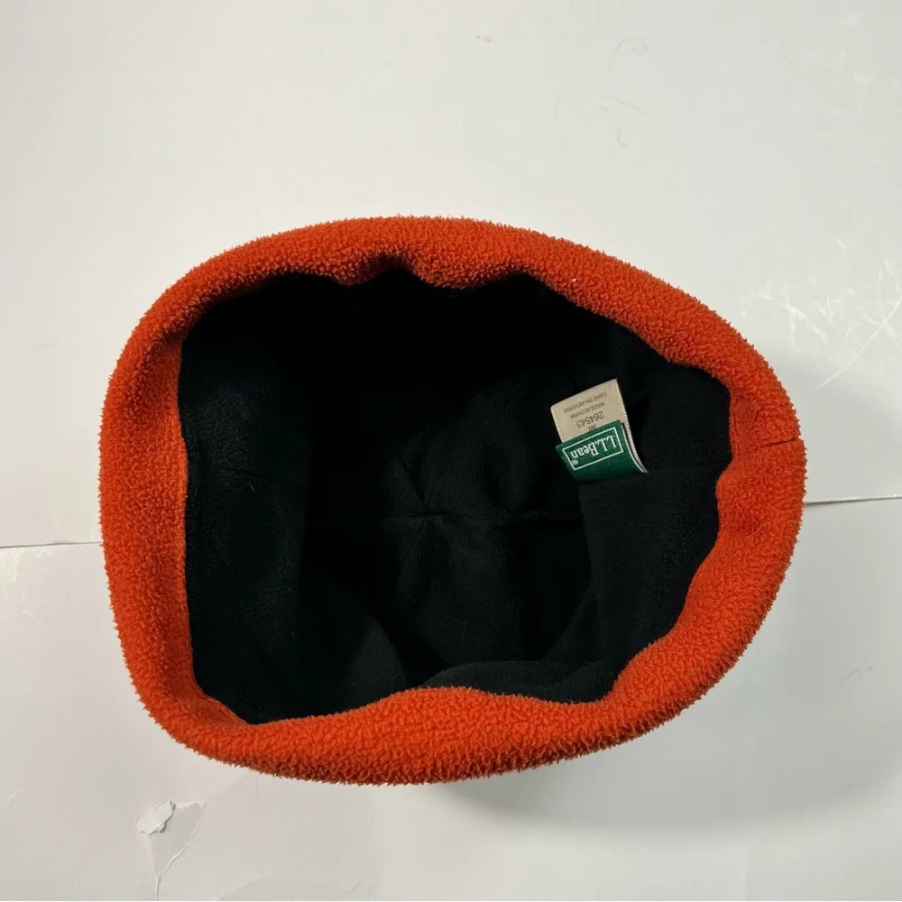 L.L.Bean Vintage Y2K Fleece Gray Orange Embroidered Flame Beanie Hat Youth M - Picture 4 of 8